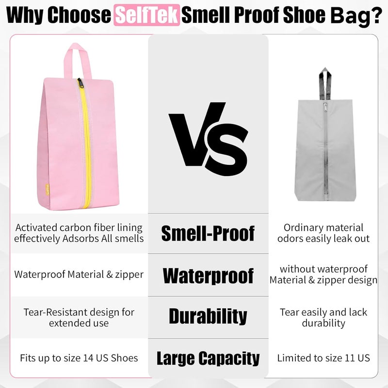 SelfTek Smell Proof Travel Shoe Bags for Women - Cleat Bags for Sports, Water-Resistant Travel Shoe Organizer with Active Carbon Fabric, Lightweight Gol-f soccer cleats Shoe Bag- Pink - Image 5